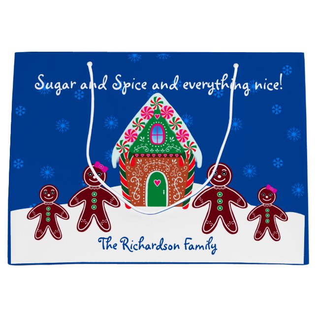 Sacola Para Presentes Grande Gingercake House Família Sweet Natal (Frente)