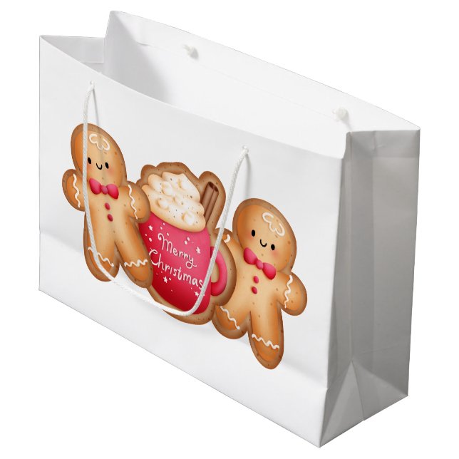 Sacola Para Presentes Grande Gingerpão de Natal bonito (Frente inclinada)