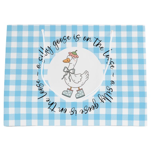 Sacola Para Presentes Grande Gingham Azul de Ganso bobo (Frente)