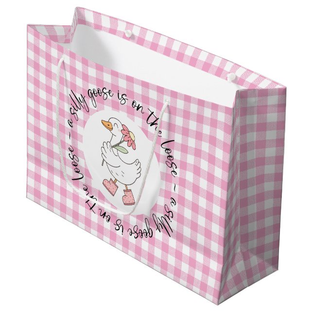Sacola Para Presentes Grande Gingham Bobo Goose Rosa (Frente inclinada)