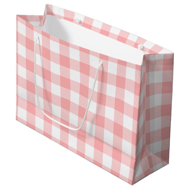 Sacola Para Presentes Grande Gingham Rosa (Frente inclinada)