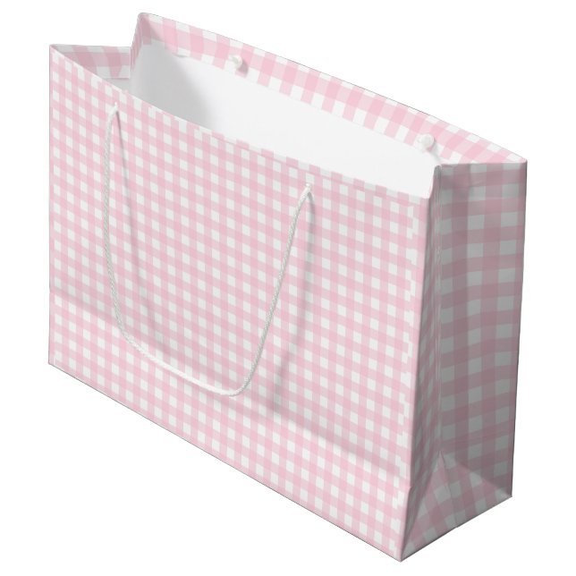 Sacola Para Presentes Grande Gingham rosa pastel (Frente inclinada)