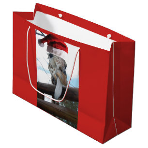 Sacola Para Presentes Grande Girafa bonita apanha língua no Natal