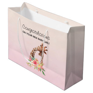 Sacola Para Presentes Grande Girafa Cólvora Aquarela Mãe e Parabéns Bebês