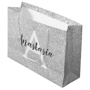 Sacola Para Presentes Grande Girar Glam Silver Glitter Desencadeia Nome do Mono