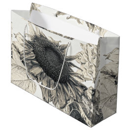 Sacola Para Presentes Grande Girassóis Gigantes Vintage Sepia Design Art