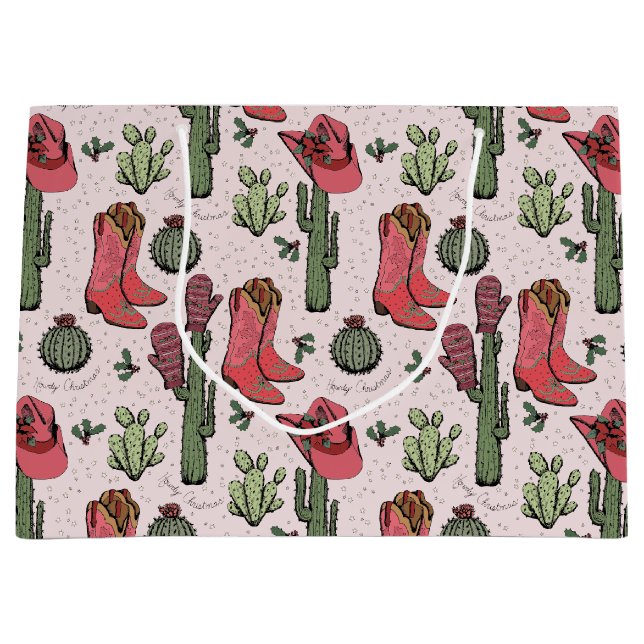 Sacola Para Presentes Grande Girassol Country Cowgirl Pink e Green (Frente)