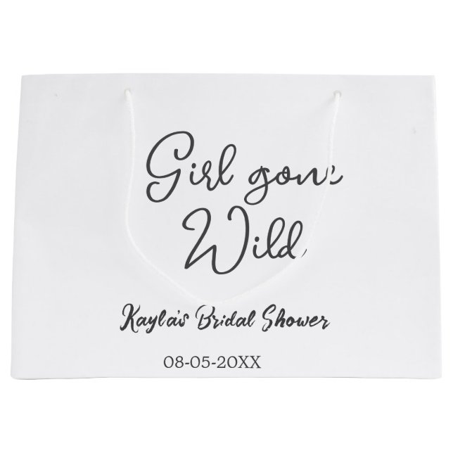 Sacola Para Presentes Grande Girl gone wild bridal shower name date simple mini (Frente)