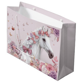 Sacola Para Presentes Grande Girls Pretty Ponies Pastel Floral Horse