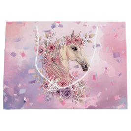 Sacola Para Presentes Grande Girls Pretty Ponies Pastel Floral Horse