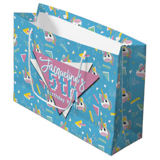 Sacola Para Presentes Grande Girls Retro Blue Unicorn Aniversário