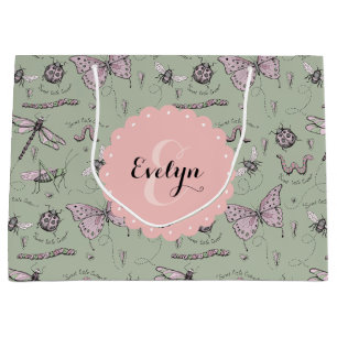 Sacola Para Presentes Grande Girly Blush Pink & Sage Sweet Little Critério Name