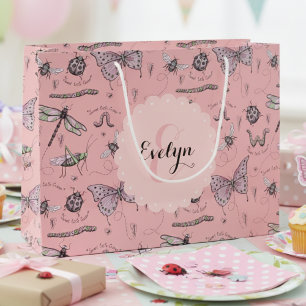 Sacola Para Presentes Grande Girly Blush Pink Sweet Little Critter Monograma
