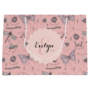 Sacola Para Presentes Grande Girly Blush Pink Sweet Little Critter Monograma