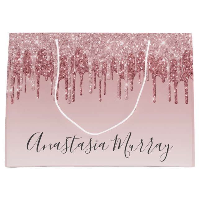 Sacola Para Presentes Grande Girly Glam Blush Rosa Rosa Dourada Glitter Drivers (Frente)