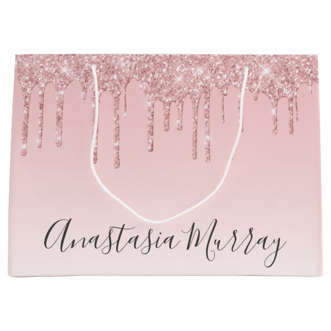 Sacola Para Presentes Grande Girly Glam Blush Rosa Rosa Dourada Glitter Drivers (Frente)