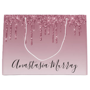 Sacola Para Presentes Grande Girly & Glam Purple Rosa Dourado Glitter Drivers N