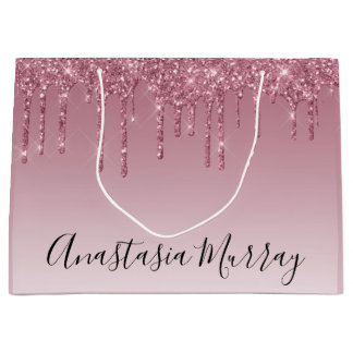 Sacola Para Presentes Grande Girly & Glam Purple Rosa Glitter Drivers Dourado N