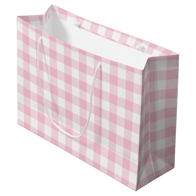 Sacola Para Presentes Grande Girly Pastel Pink Gingham Xadrez (Frente inclinada)