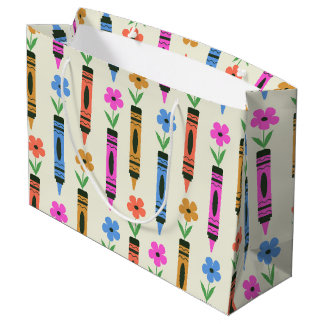 Sacola Para Presentes Grande Giz de Cera Coloridos da Escola com Padrão de Flor