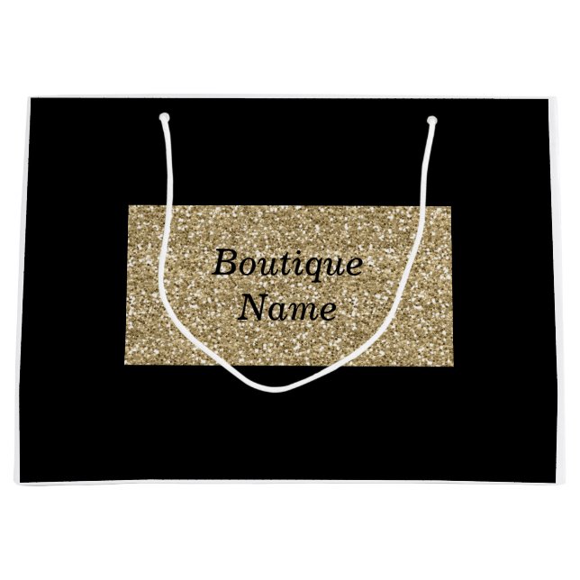 Sacola Para Presentes Grande Glam Black e Glitter Boutique Name Dourado (Frente)