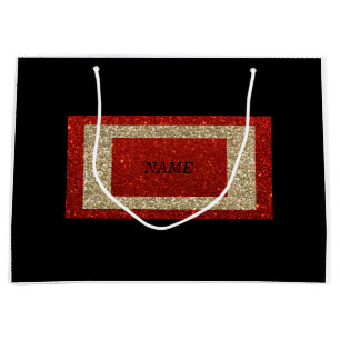 Sacola Para Presentes Grande Glam Black Red and Dourado Glitter Name