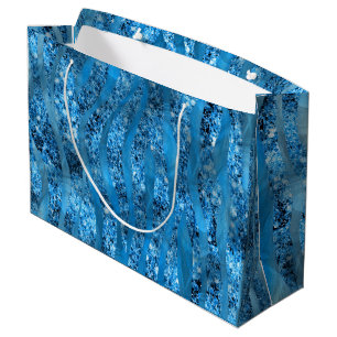 Sacola Para Presentes Grande Glam Glitter Blue Zebra Stripes Grande Saco Presen