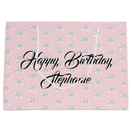 Sacola Para Presentes Grande Glam Rosa Nome Personalizado Tema Tiffany Laço Bra