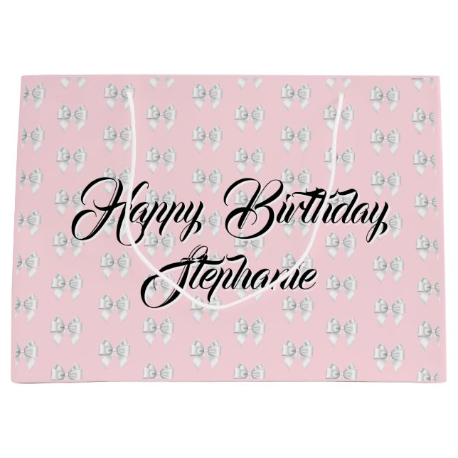 Sacola Para Presentes Grande Glam Rosa Nome Personalizado Tema Tiffany Laço Bra (Frente)