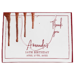 Sacola Para Presentes Grande Glamorous Rosa, Glitter Dourado, Doce 16 Aniversár