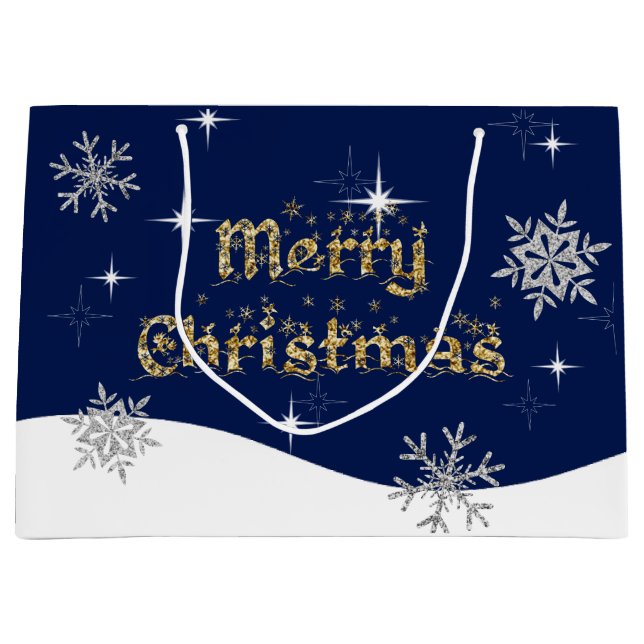 Sacola Para Presentes Grande Glitter de Natal Simples Elegante (Frente)