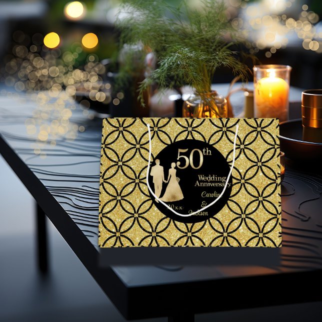 Sacola Para Presentes Grande Glitter do 50º aniversário do casamento do Casal D (Criador carregado)