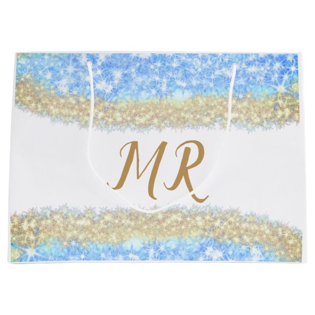 Sacola Para Presentes Grande glitter dourado azul glitter glitter nome monogram (Frente)