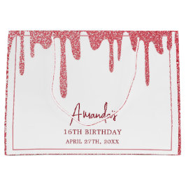 Sacola Para Presentes Grande Glitter Dourado de Rosa chic Doce 16 Aniversário