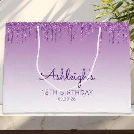 Sacola Para Presentes Grande Glitter Drip 18th Birthday Purple