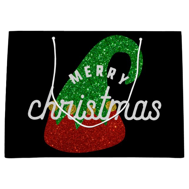 Sacola Para Presentes Grande Glitter Elf Hat (Frente)