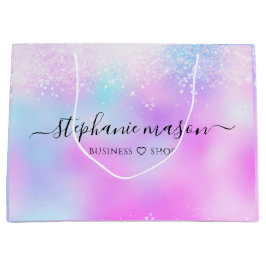 Sacola Para Presentes Grande Glitter Holográfico Colorido Pastel Feminino
