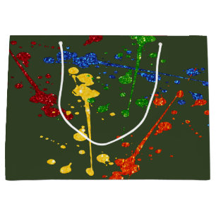 Sacola Para Presentes Grande Glitter Paintball Party Paint Splatter