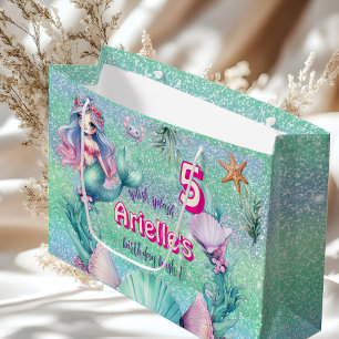 Sacola Para Presentes Grande Glitter Purple Mermaid aniversário 