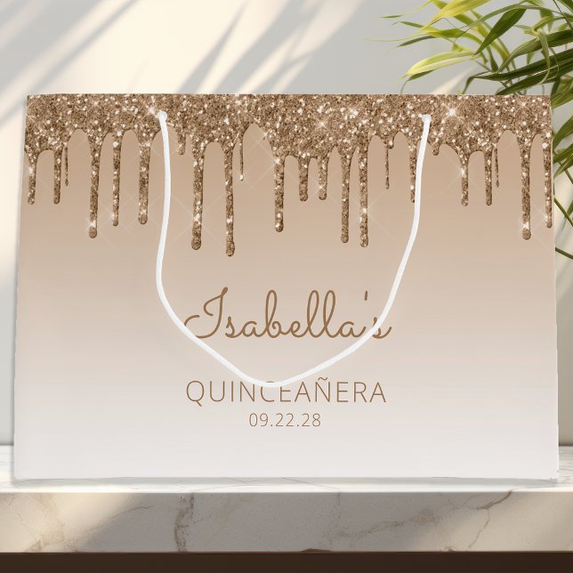 Sacola Para Presentes Grande Glitter - Quinceañera Dourada (Criador carregado)