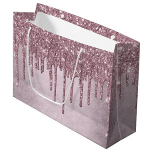 Sacola Para Presentes Grande Glitter Rosa Girly Máquina Metálica