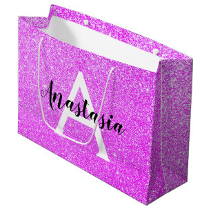 Sacola Para Presentes Grande Glitter Roxo Glitter Glitter Gelado Grelha Nome do