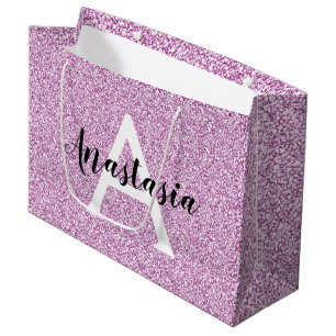 Sacola Para Presentes Grande Glitter Roxo Glitter Glitter Gelado Grelha Nome do