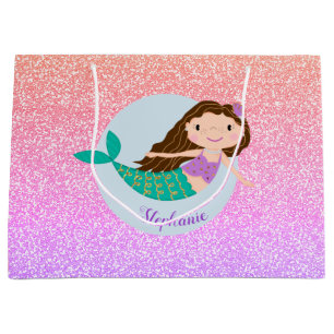 Sacola Para Presentes Grande Glitter Sereia Bastante Personalizado