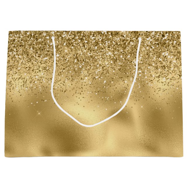 Sacola Para Presentes Grande Glitzy Dourado Glam Glitter Sparkle     (Frente)