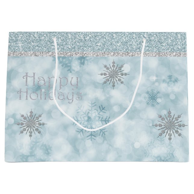 Sacola Para Presentes Grande Glitzy Snowflakes Holiday Gift Bag (Frente)