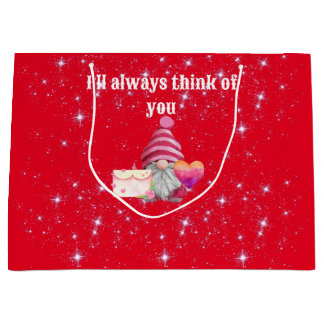 Sacola Para Presentes Grande Gnome in love with rainbow heart