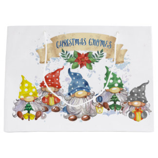 Sacola Para Presentes Grande Gnomos de Natal