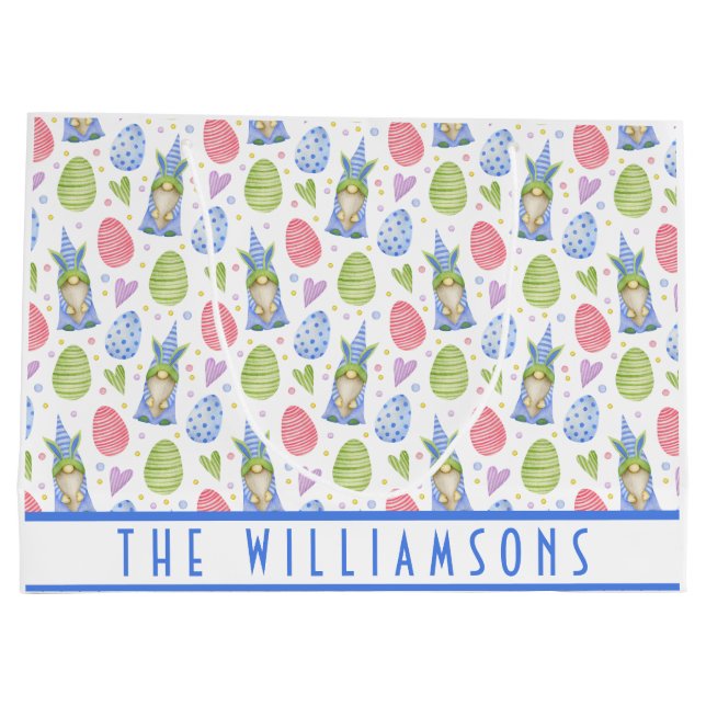 Sacola Para Presentes Grande Gnomos Felzs pascoa bonitos coelhinhos ouvem Prima (Verso)