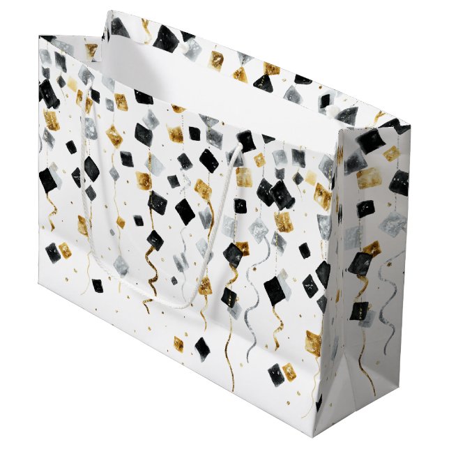 Sacola Para Presentes Grande Gold Black Glam Confetti Christmas (Frente inclinada)